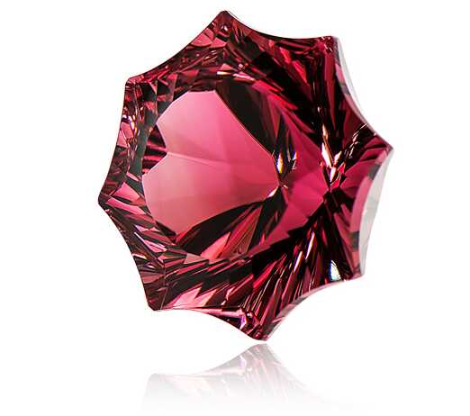 Byrex Optix cut coloured gemstone showing multiple light reflections and even colour distribution