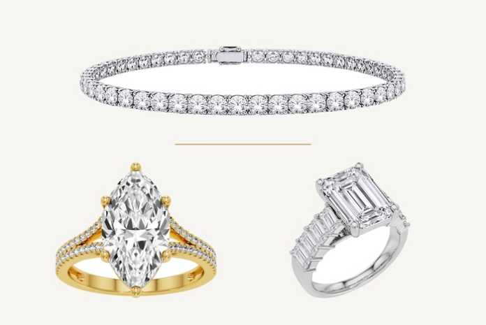 SK Diamonds Time and Shine Toronto diamond line bracelet, marquise ring and emerald cut ring