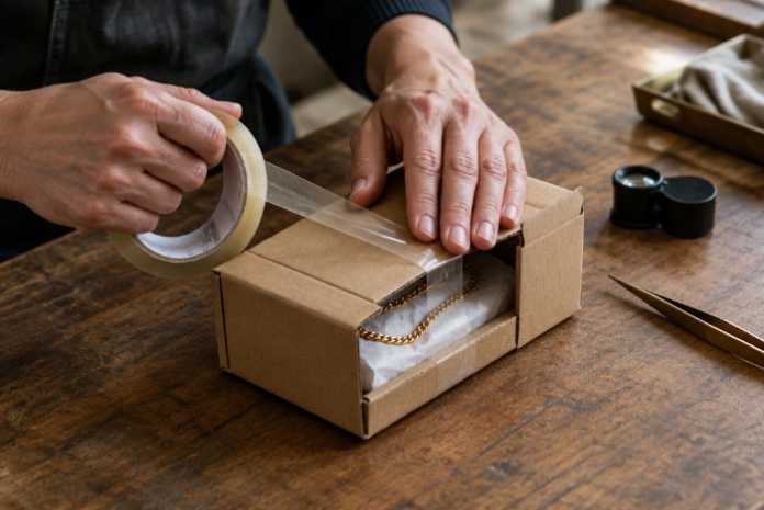 Section 338 tariff on jewellery, a Canadian jeweller packing a gold chain for shipment