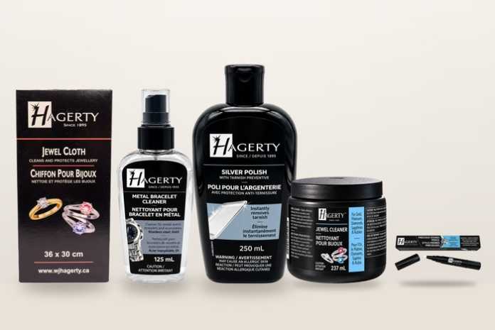 Hagerty jewellery care products for Time & Shine Toronto: Precious Stones Pencil, Metal Bracelet Cleaner, Jewel Cleaner, Jewel Cloth and Silver Polish