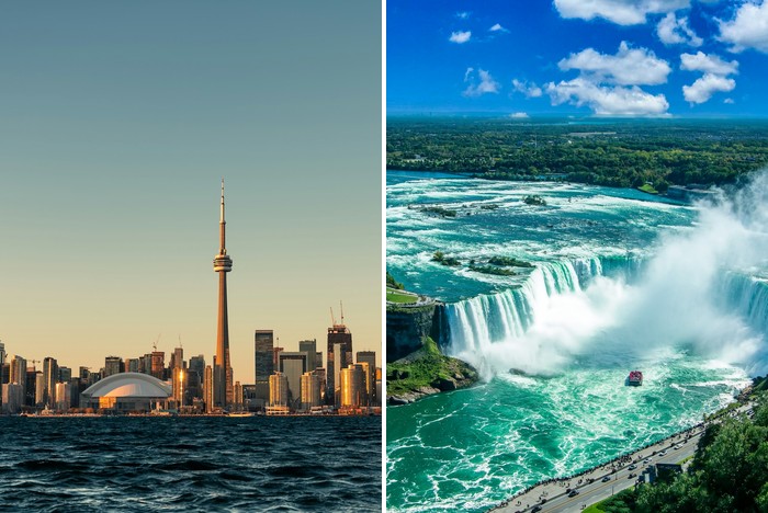 Jewellery trade show 2027 vote: the Toronto skyline beside the Horseshoe Falls in Niagara Falls